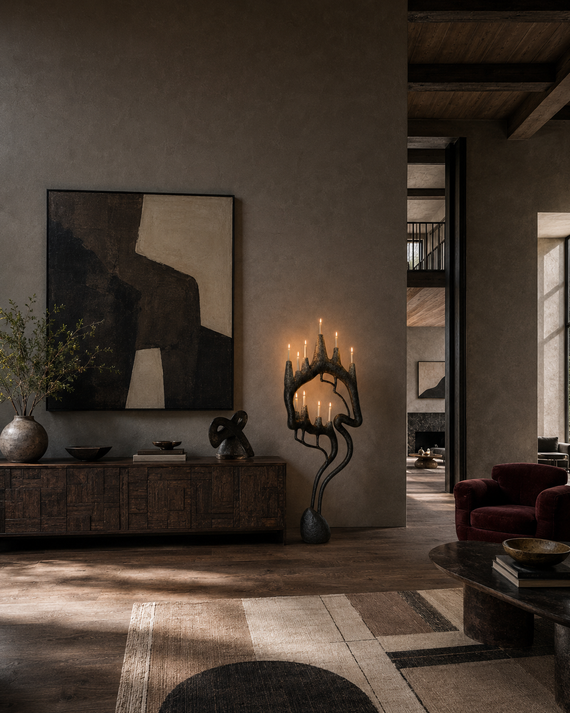 The Gothic Quarter Floor Lamp by The Qratist features a handcrafted sculptural metal frame inspired by Gothic architecture, rising organically from a solid stone base with candle inspired warm ambient illumination.