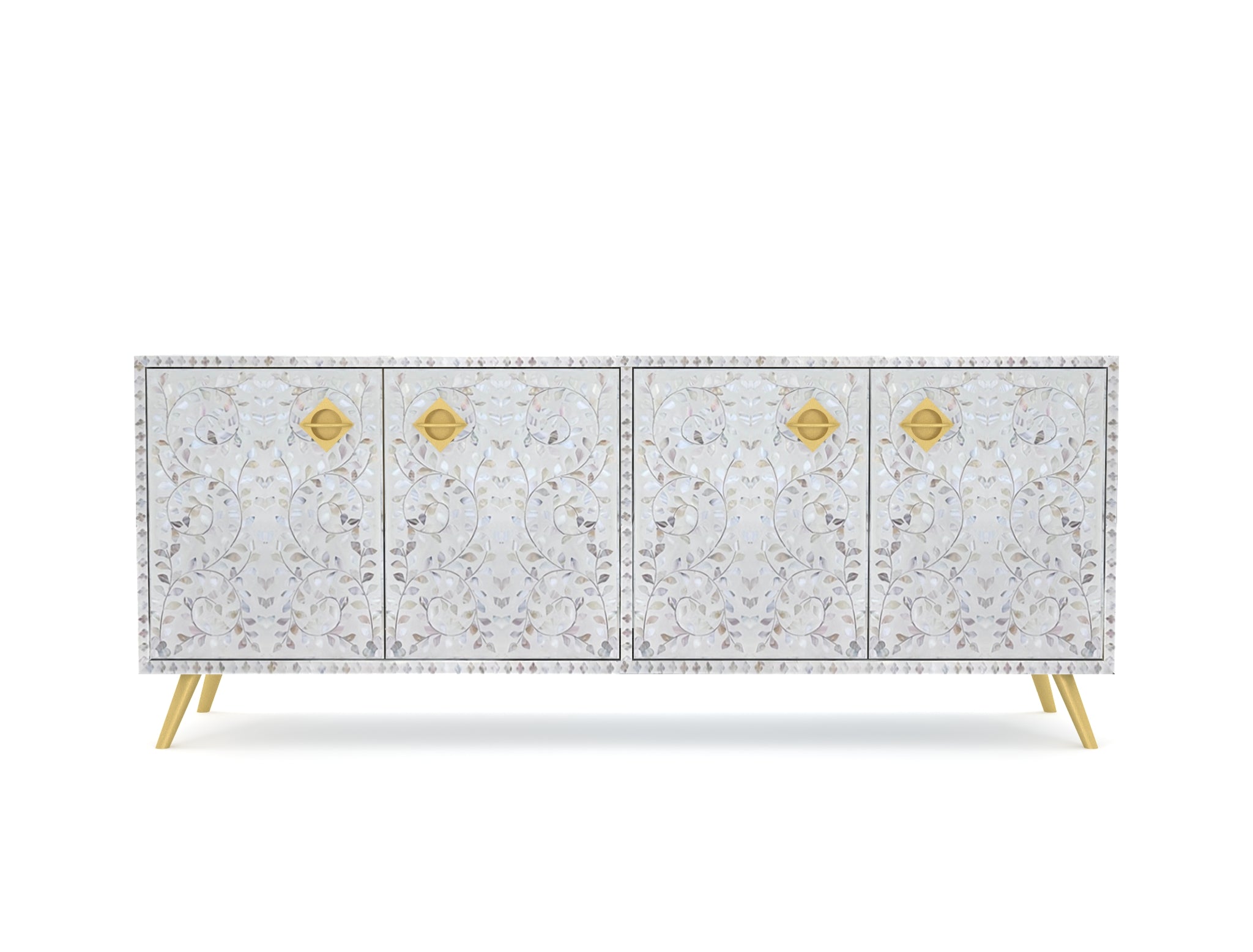 Iris TV Unit Cabinet - White Mother of Pearl Inlay - Tabeer Homes