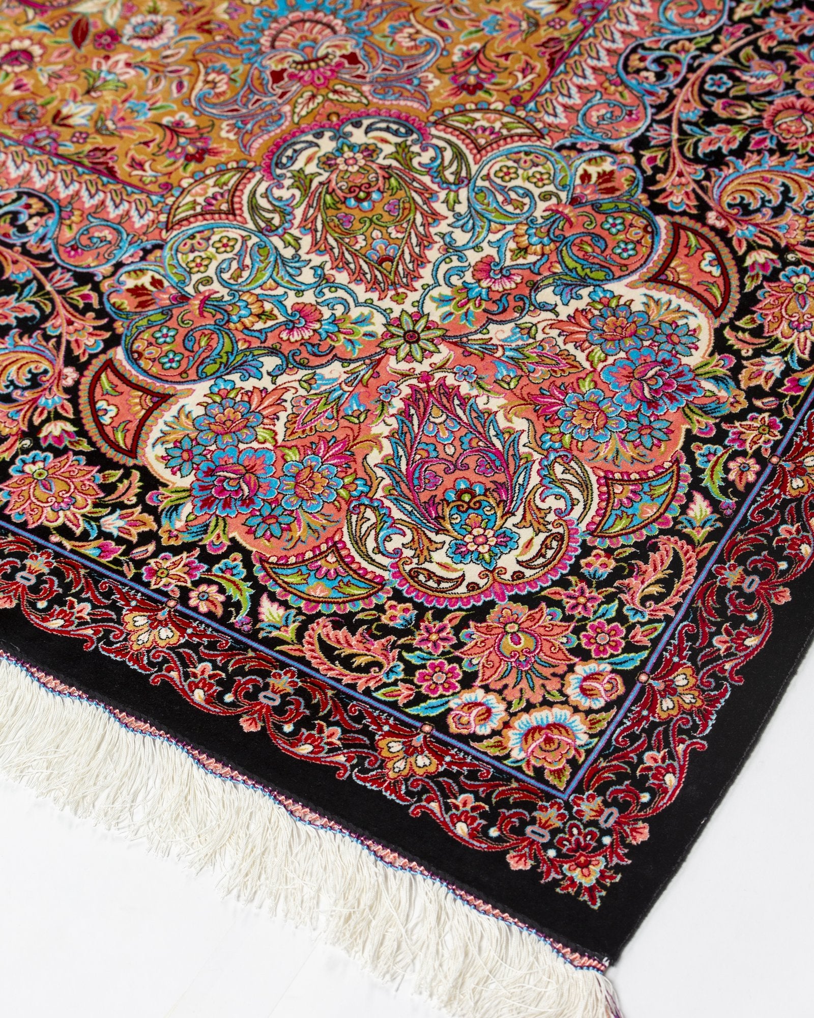 Valentina silk carpet floral motif close-up in aubergine, 200 x 300 cm - Tabeer Homes Dubai