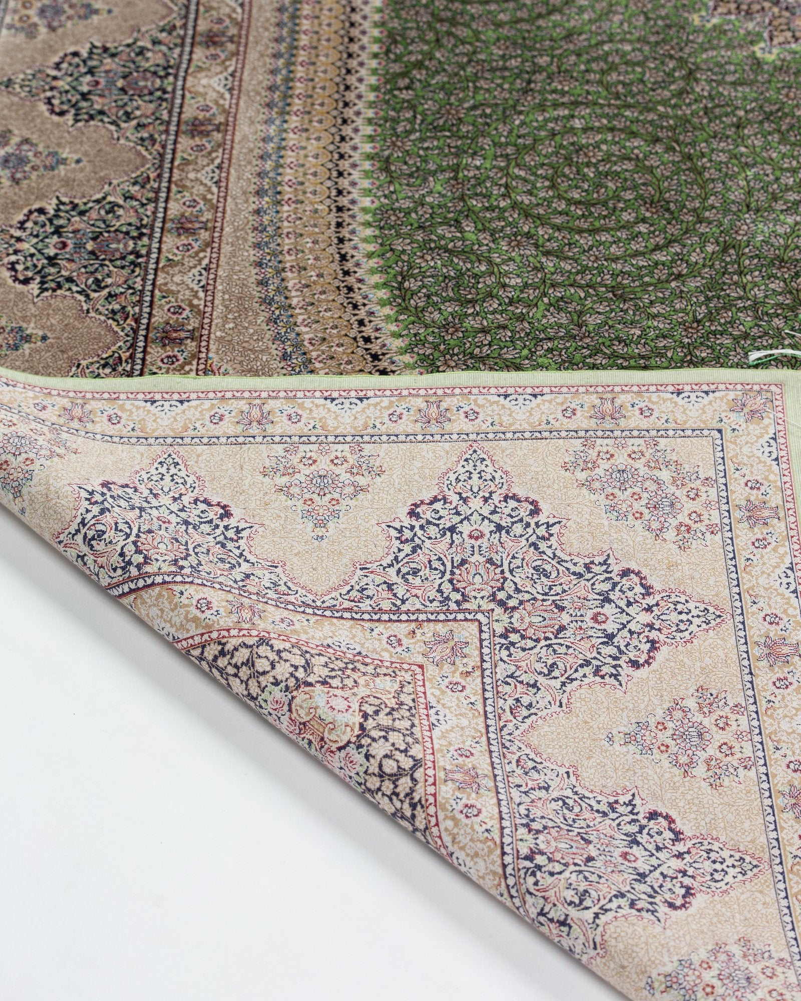 Verona silk carpet spandrel and guard border in sage green, 200 x 300 cm - Tabeer Homes Dubai