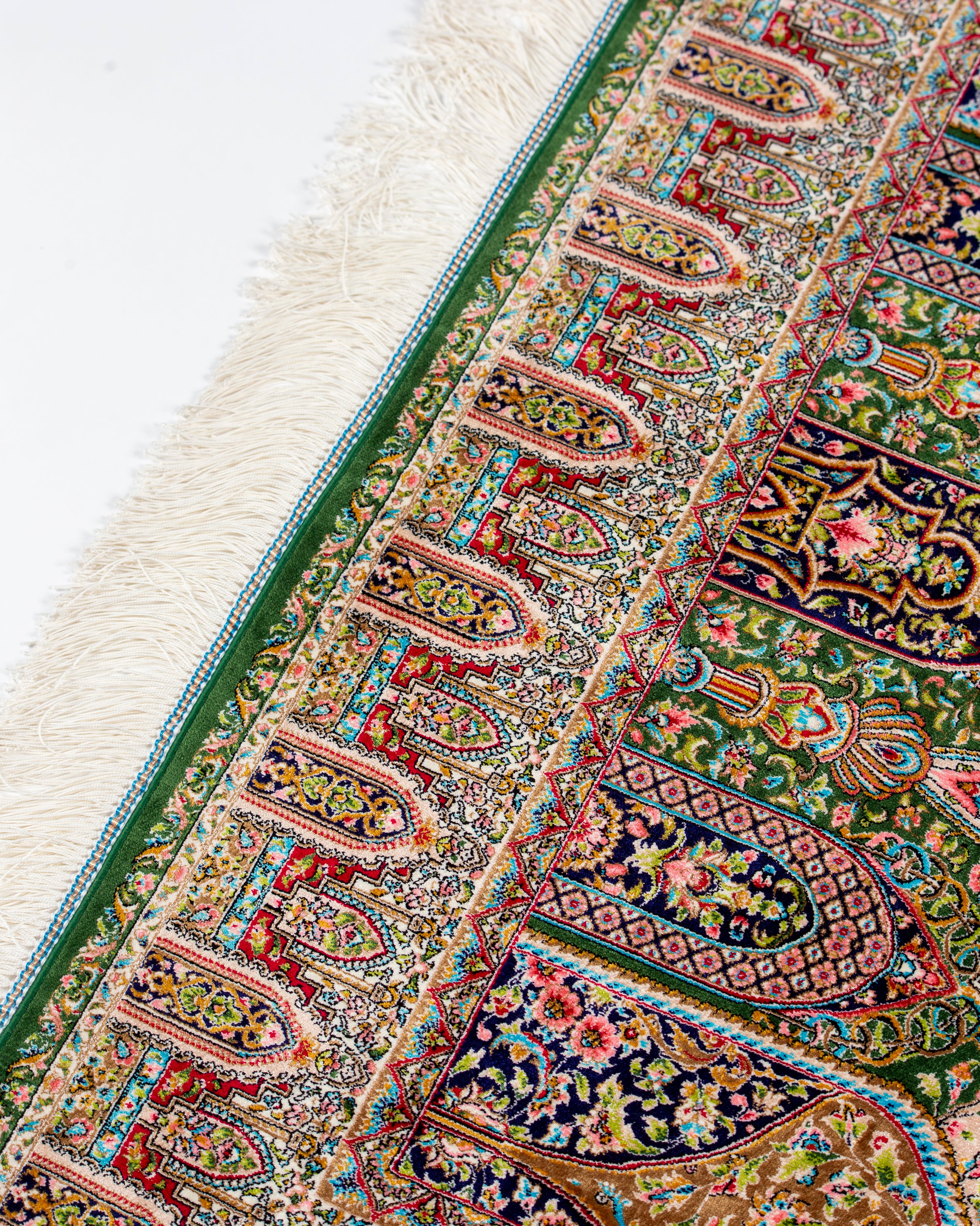 Silk pile detail of the Zumurrud rug