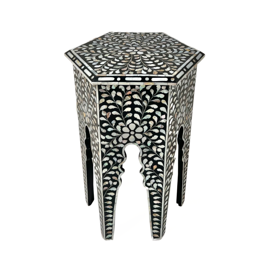 Yasmine Side Table - Black & White Mother of Pearl Inlay