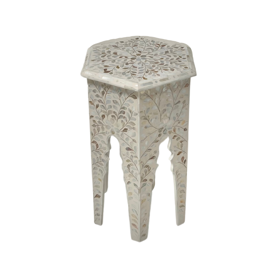 Yasmine Side Table - White Mother of Pearl Inlay - Tabeer Homes