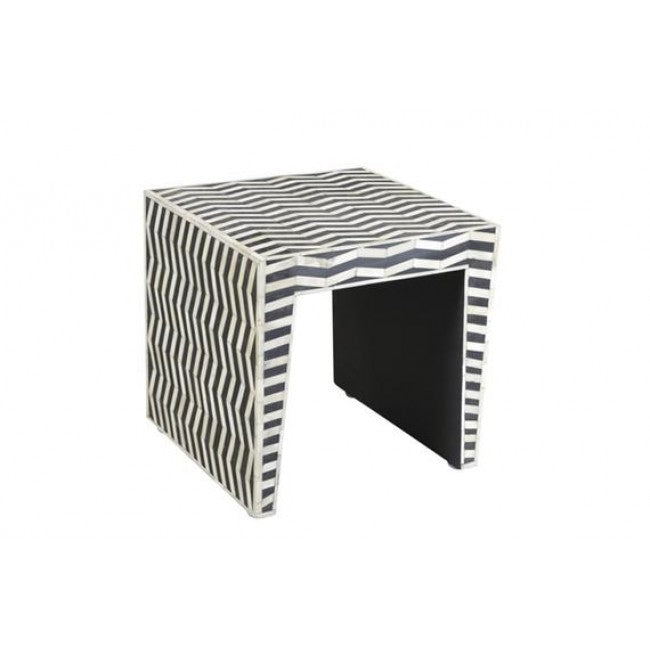 Isra Side Table - Black & White Bone Inlay - Tabeer Homes
