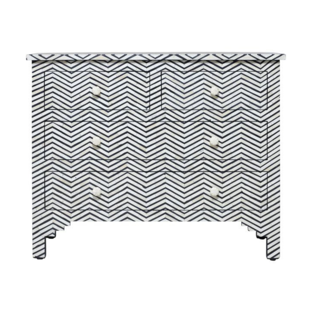Isra Chest of Drawers - Black & White Bone Inlay - Tabeer Homes
