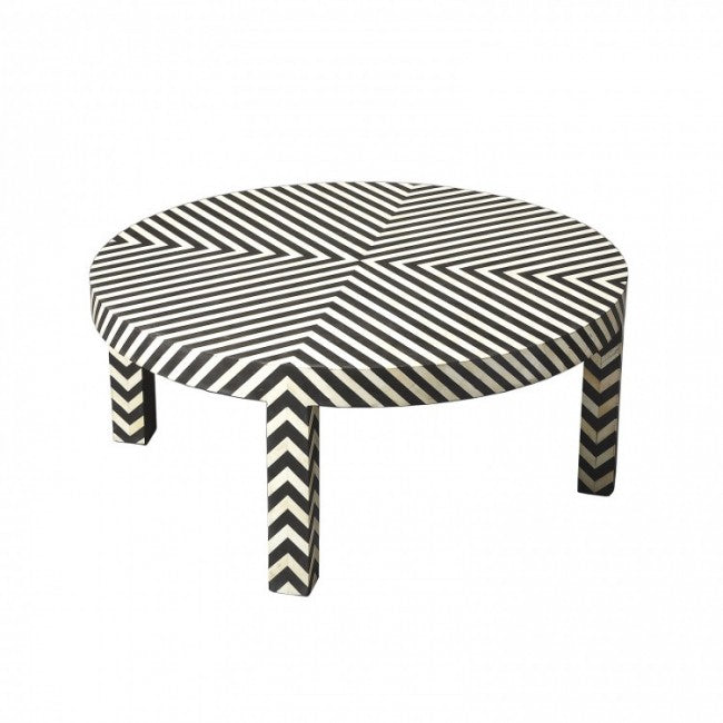 Athaar Round Coffee Table - Black & White Bone Inlay - Tabeer Homes