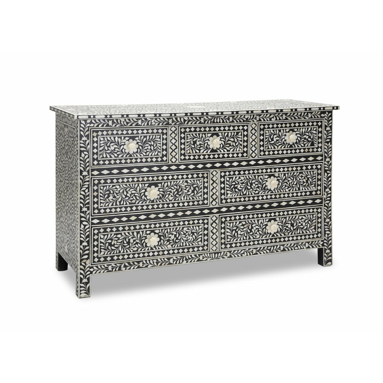 Coorg Big Chest of Drawers - Black Bone Inlay - Tabeer Homes
