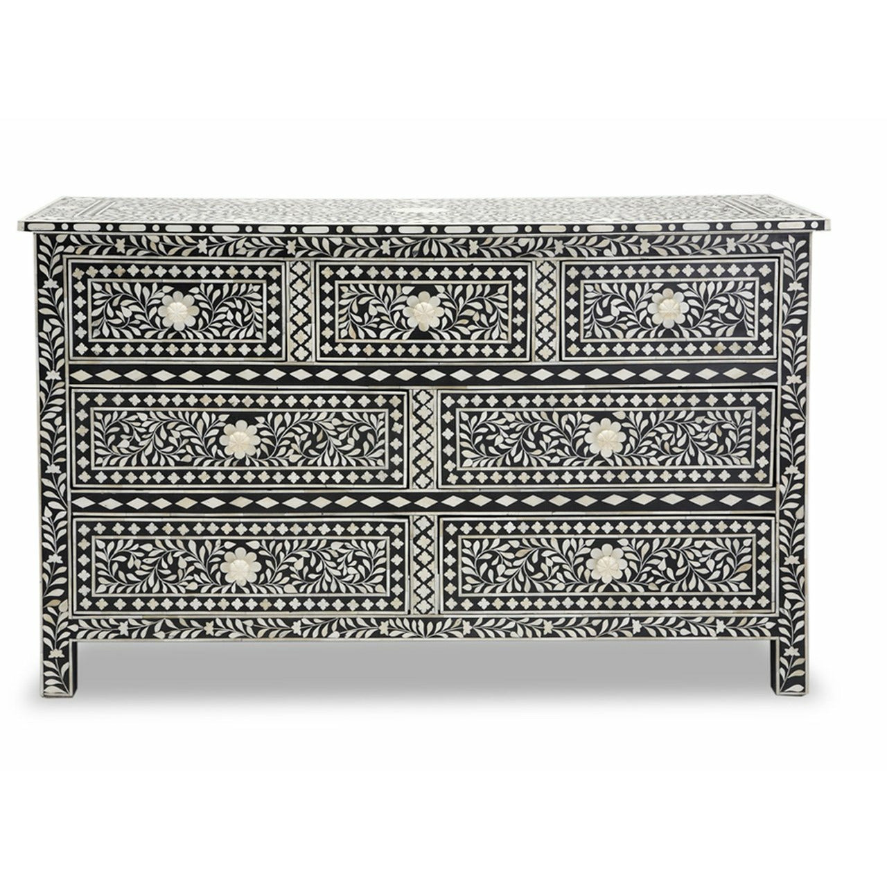 Coorg Big Chest of Drawers - Black Bone Inlay