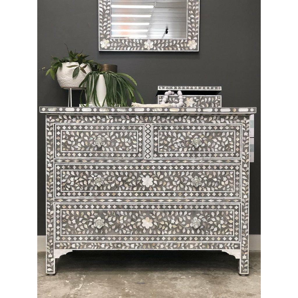 Iris Chest of Drawers - Grey Mother of Pearl - Tabeer Homes