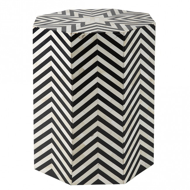 Cairo Side Table - Black & White Bone Inlay - Tabeer Homes