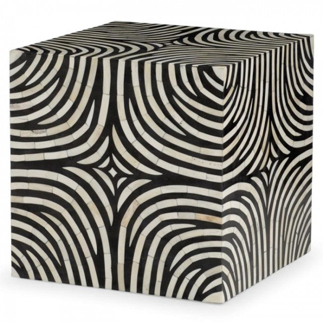 Zebra Side Table - Black & White Bone Inlay - Tabeer Homes