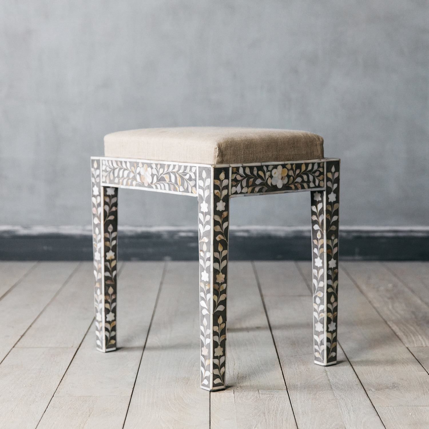 Iris Dresser Console & Stool - Black Mother of Pearl - Tabeer Homes