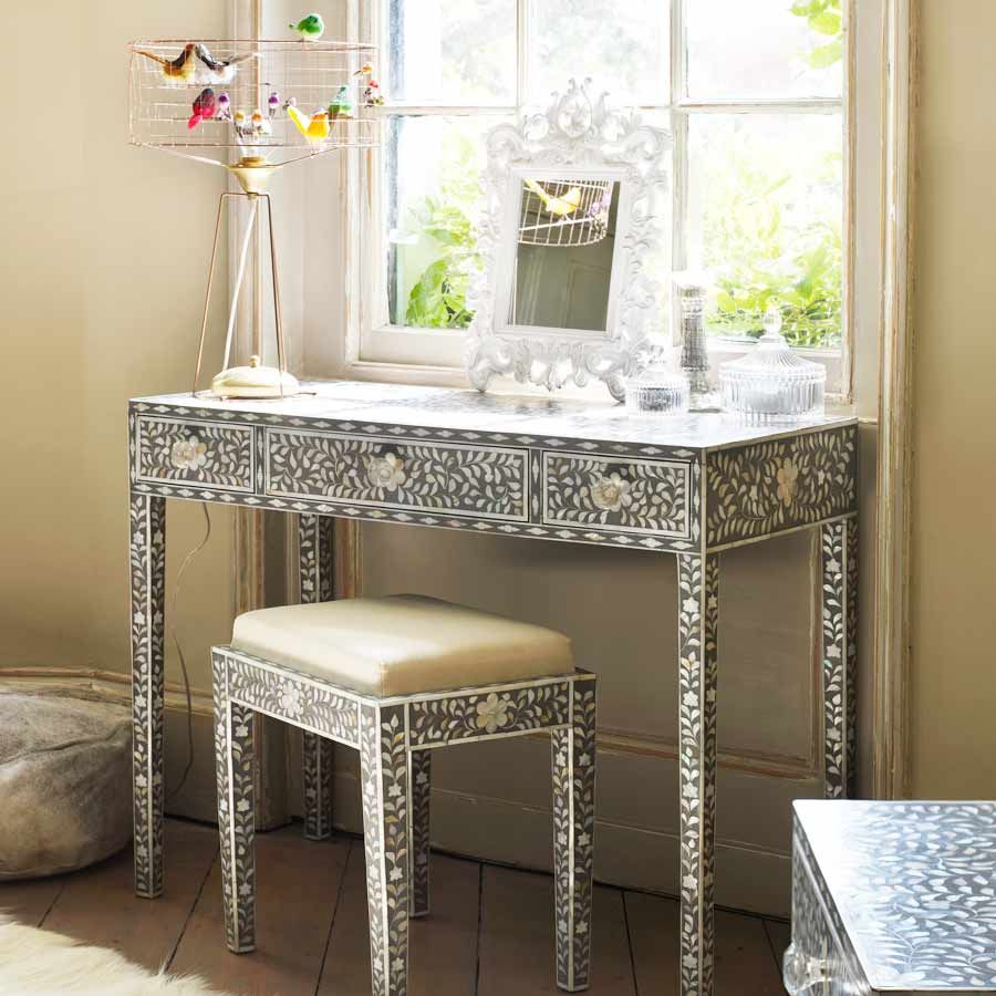 Iris Dresser Console & Stool - Black Mother of Pearl - Tabeer Homes