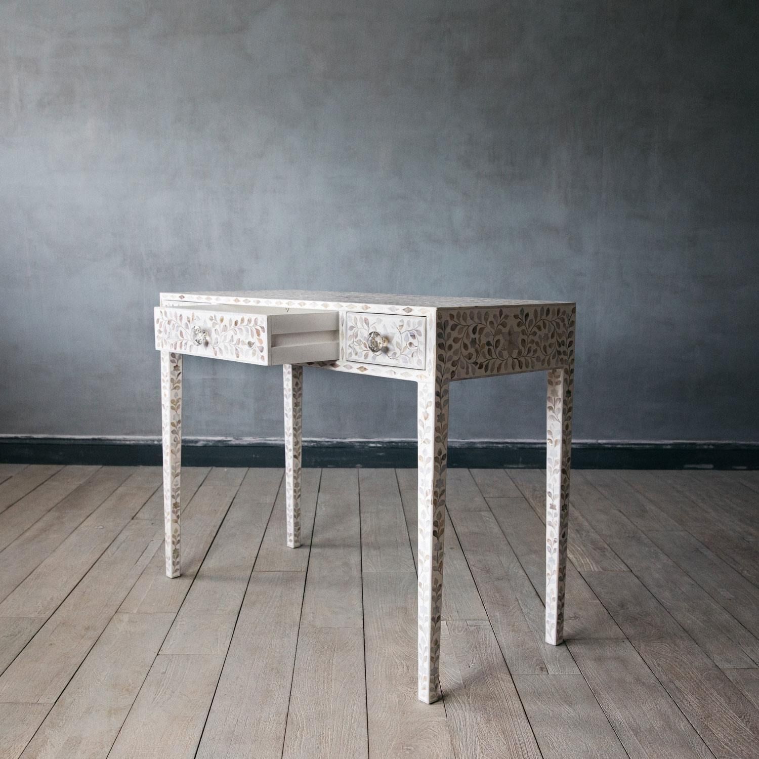 Iris Dresser Console & Stool - White Mother of Pearl
