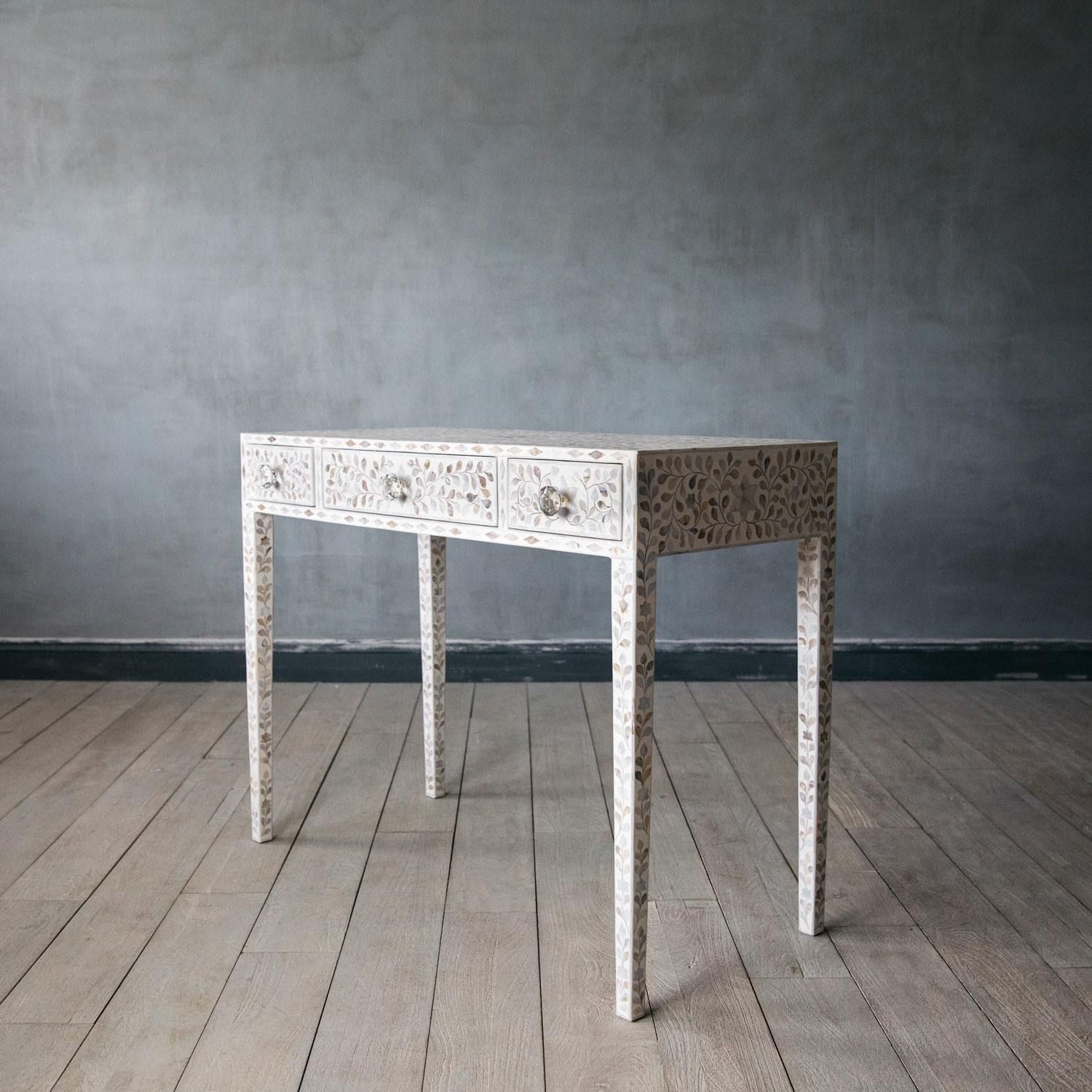 Iris Dresser Console & Stool - White Mother of Pearl - Tabeer Homes