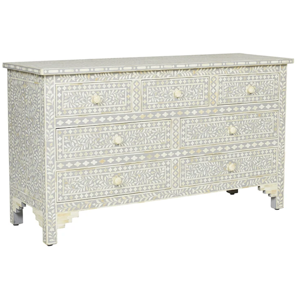 Coorg Big Chest of Drawers - Grey Bone Inlay - Tabeer Homes