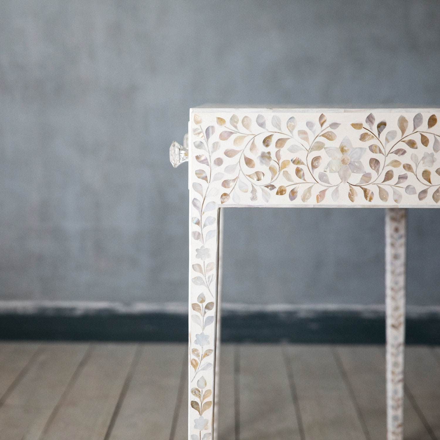 Iris Dresser Console & Stool - White Mother of Pearl - Tabeer Homes