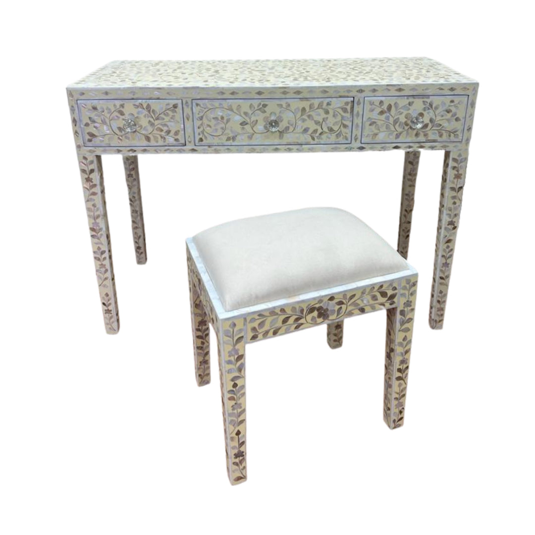 Iris Dresser Console & Stool - Cream Mother of Pearl - Tabeer Homes