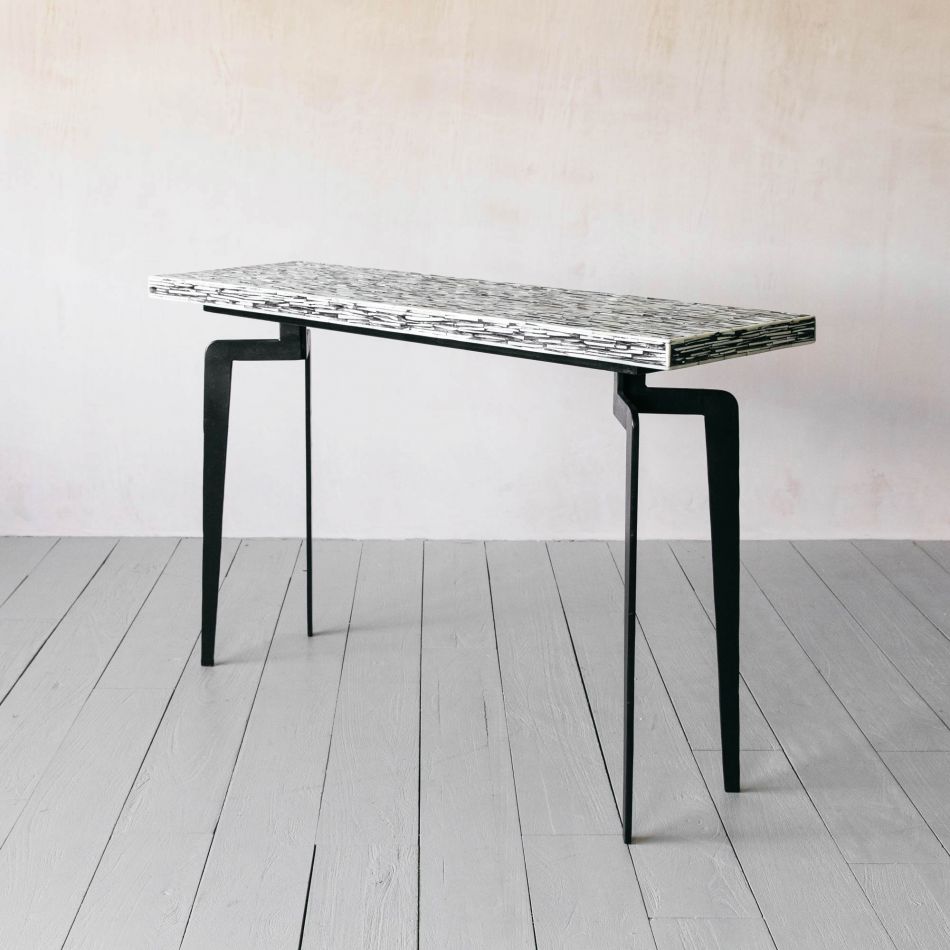 Meena Console Table - Black & White Bone Inlay - Tabeer Homes