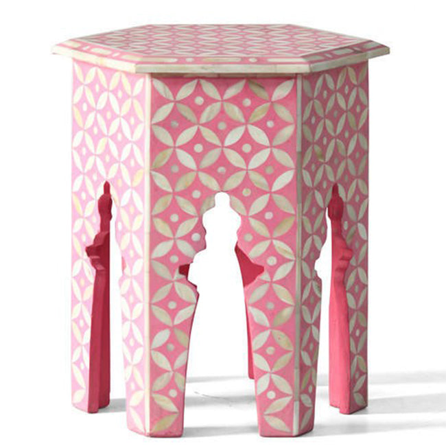 طاولة جانبية ياسمين - ترصيع باللون الوردي