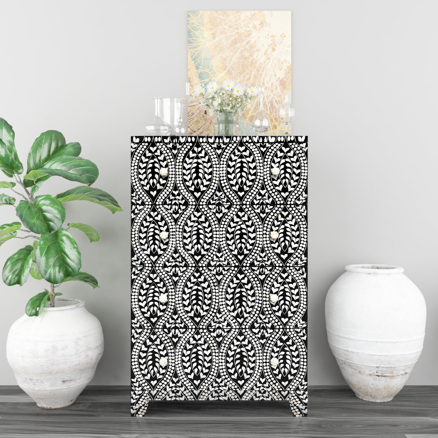 Kotor Chest of Drawers - Black & White Bone Inlay - Tabeer Homes