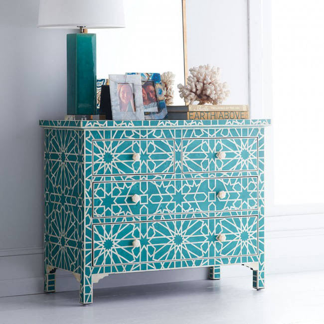 Cyrus Chest of Drawers - Blue Bone Inlay - Tabeer Homes