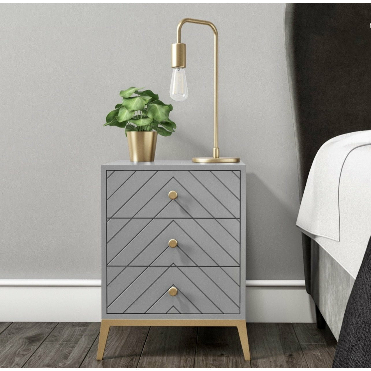 Ewan Side Drawer - Pale Grey Wood - Tabeer Homes