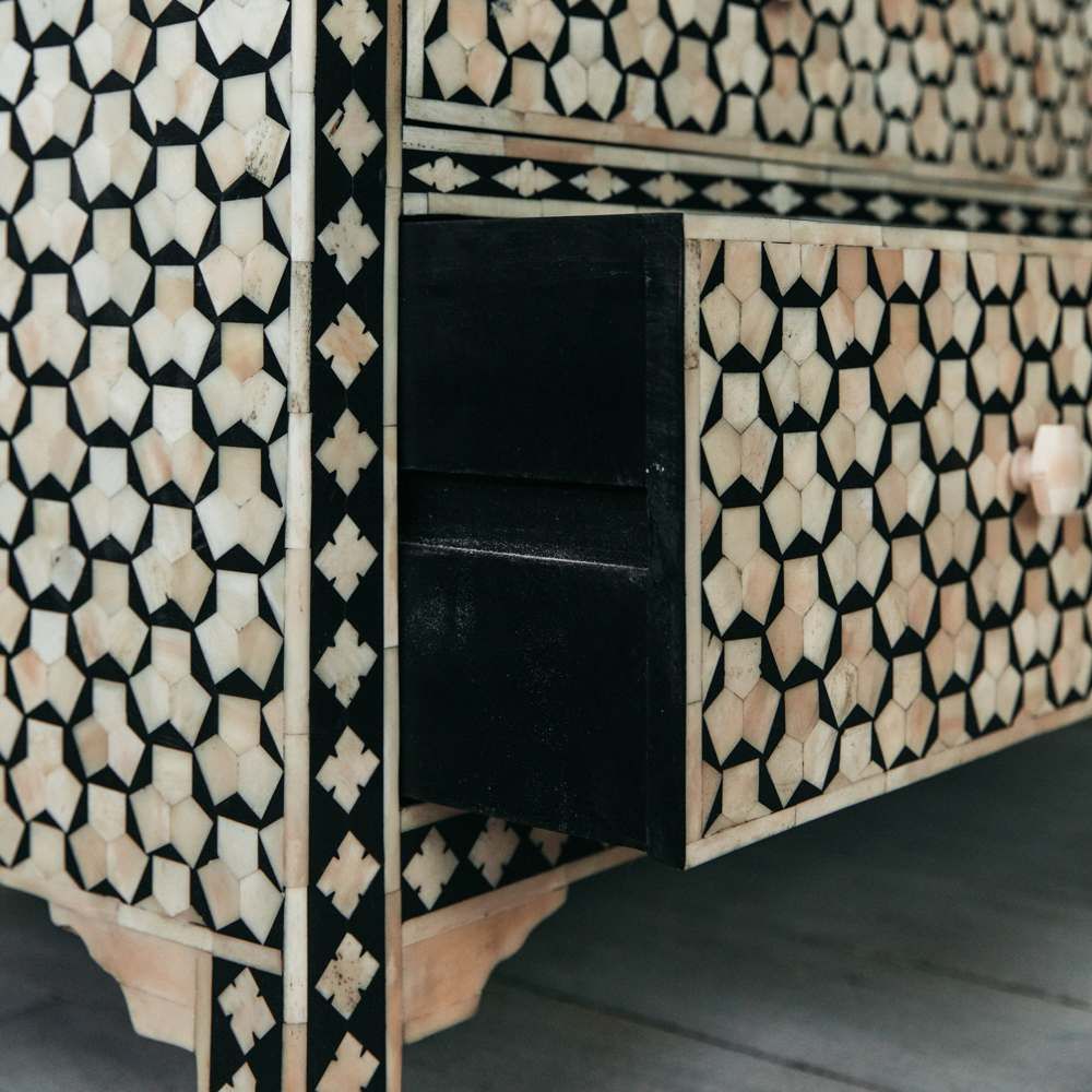 Vaan Chest of Drawers - Black & White Bone Inlay - Tabeer Homes